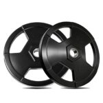 Rubber Grip Weight Plates Pair 25/35/55 LB, Cast Iron Core, Stainless Steel Ring, Triple-Handle Design for 2-Inch Barbel