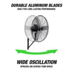 Ventilador de Pared Oscilante OEMTOOLS 44883 24 Pulgadas 4216 CFM Motor IP44 3 Velocidades para Exteriores Patios y Gara