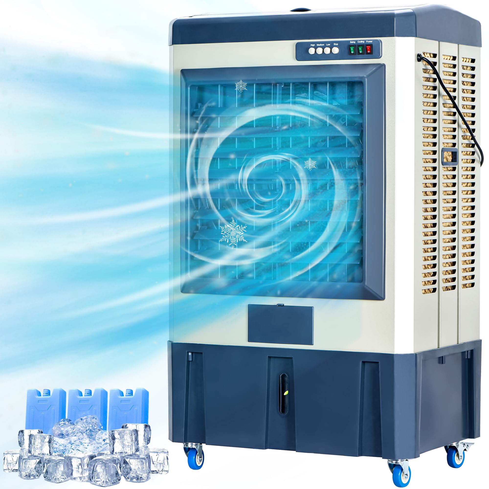 Version 1.0.0 Enfriador evaporativo Uthfy HY-40BI-429 41 pulgadas 4800 CFM tanque 10.6 galones 3 paquetes de hielo oscilacion para ext