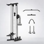 Wall Mounted Cable Machine for Home Gym, High and Low Cable Crossover Machine with 19-Position & Dual Pulley System, LAT