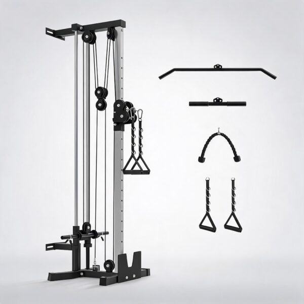 Wall Mounted Cable Machine for Home Gym, High and Low Cable Crossover Machine with 19-Position & Dual Pulley System, LAT