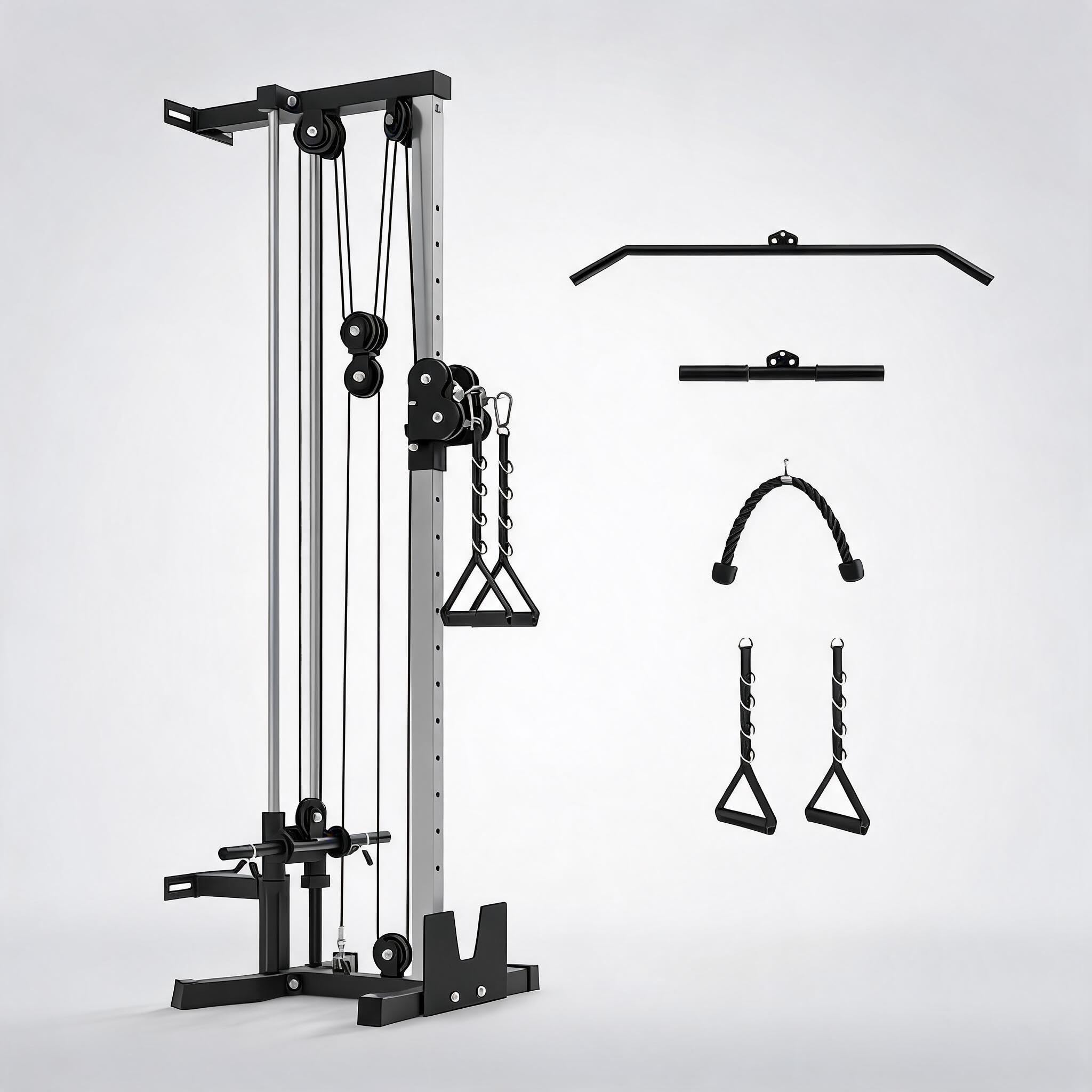 Version 1.0.0 Wall Mounted Cable Machine for Home Gym, High and Low Cable Crossover Machine with 19-Position & Dual Pulley System, LAT