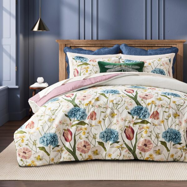 Juego de edredón Gloucester CHF Industries 2D2069C3MU satén algodón floral a rayas matrimonial Queen 3 piezas multicolor
