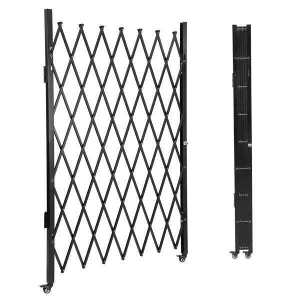 67" H x 71" W Single Folding Security Gate, Lockable Scissor Gate with 360° Swivel Casters, Driveway Gate for Entry Secu