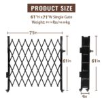 67" H x 71" W Single Folding Security Gate, Lockable Scissor Gate with 360° Swivel Casters, Driveway Gate for Entry Secu