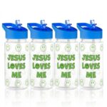 Botellas de Agua para Niños Christian Brands P1797 Paquete de 4 Piezas de 10 oz Plástico con Tapa de Popote Abatible Ver