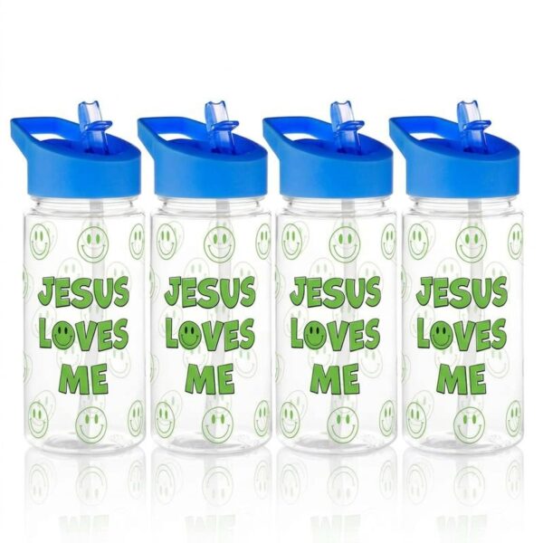 Botellas de Agua para Niños Christian Brands P1797 Paquete de 4 Piezas de 10 oz Plástico con Tapa de Popote Abatible Ver