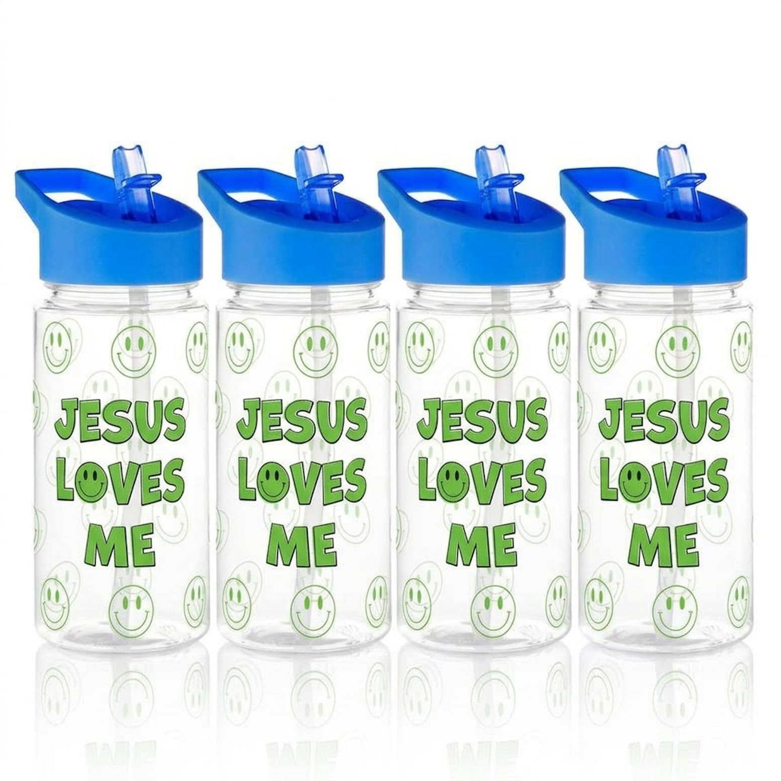 Version 1.0.0 Botellas de Agua para Niños Christian Brands P1797 Paquete de 4 Piezas de 10 oz Plástico con Tapa de Popote Abatible Ver