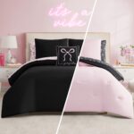 Juego de edredón reversible Juicy Couture Bows YMF Carpets JYAO012705 tamaño King negro rosa claro