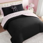 Juego de edredón reversible Juicy Couture Bows YMF Carpets JYAO012705 tamaño King negro rosa claro