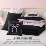 Juego de edredón reversible Juicy Couture Bows YMF Carpets JYAO012705 tamaño King negro rosa claro