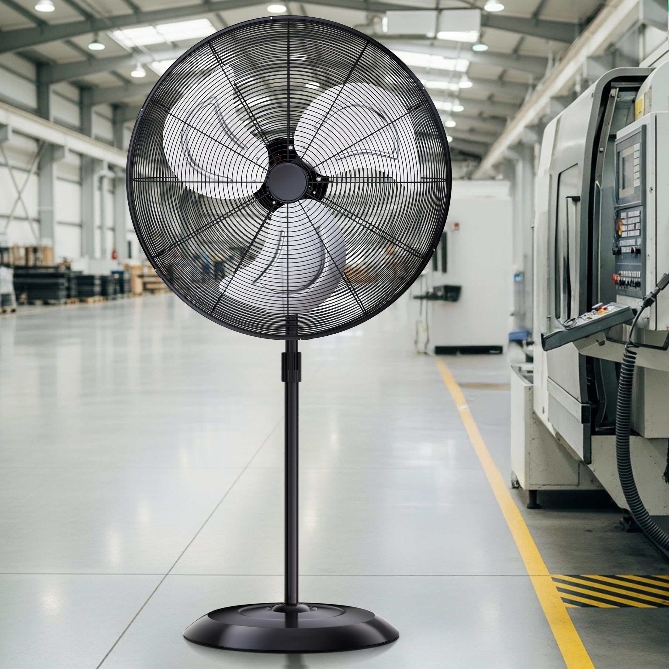 Version 1.0.0 Ventilador de pedestal oscilante Uthfy FGSB-30 BLACK 9600 CFM 3 velocidades 200W altura ajustable industrial