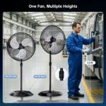 Ventilador de pedestal oscilante Uthfy FGSB-30 BLACK 9600 CFM 3 velocidades 200W altura ajustable industrial