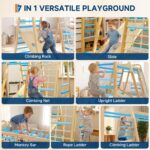 ActiveTrail Indoor Jungle Gym,7 in 1 Wooden Climber Playset for Kids,Weight Capacity 480 LBS, Blue