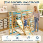 ActiveTrail Indoor Jungle Gym,7 in 1 Wooden Climber Playset for Kids,Weight Capacity 480 LBS, Blue