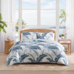 Juego de colcha Tommy Bahama Revman International A0012935 Queen reversible algodón estampado palmeras azul vintage deco