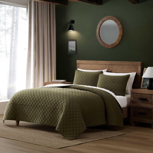 Juego de edredon reversible King Eddie Bauer A0016829 color verde bosque Brantwood con fundas texturizadas