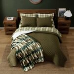 Juego de edredon reversible King Eddie Bauer A0016829 color verde bosque Brantwood con fundas texturizadas