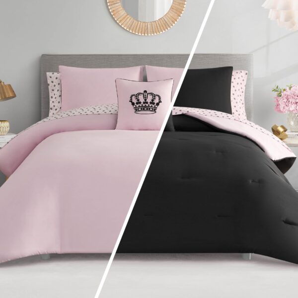 Juego de ropa de cama en bolsa Juicy Couture Crown Sparkle YMF Carpets Inc. JYAO004302 reversible sólido King negro rosa