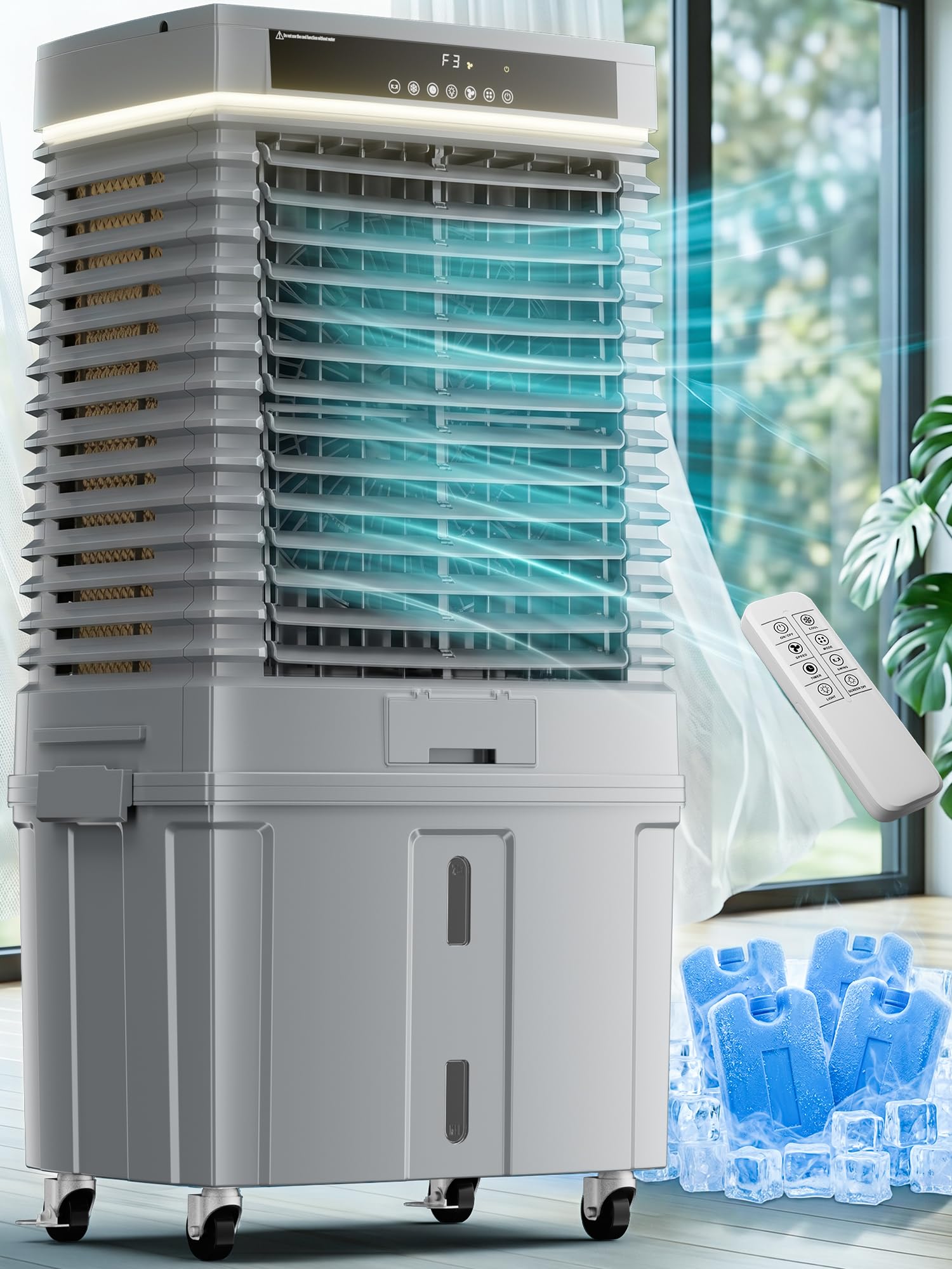 Version 1.0.0 Enfriador evaporativo exterior Uthfy JH-395Y-2 4000 CFM 13.5 galones tanque desmontable temporizador 12 horas oscilación