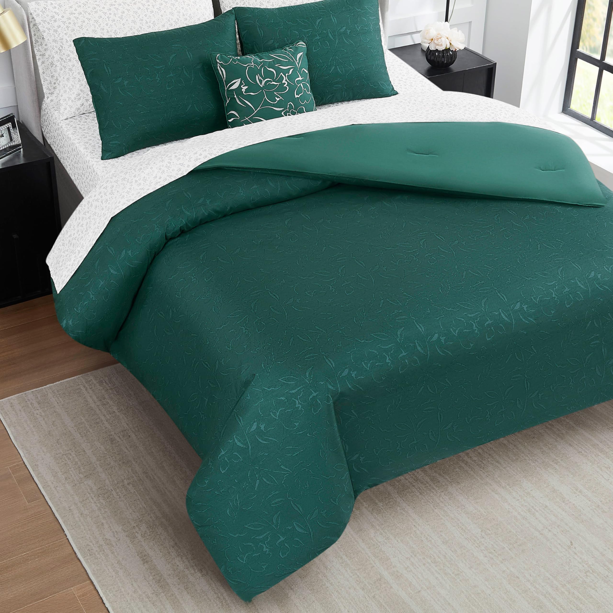 Version 1.0.0 Juego de cama completo Nine West Abstract Floral Jasper YMF Carpets NWAO001502 King 8 piezas funda edredon sabanas verde
