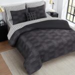 Juego de cama completo Nine West Oslo Stripe Black YMF Carpets NWAO001602 King 8 piezas edredon sabanas fundas negro ray