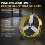 Ventilador Industrial de Piso Uthfy FT-30Y 30 Pulgadas 14000 CFM 3 Velocidades Inclinación 360° con Ruedas para Taller y