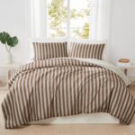 Juego de edredón Weston Stripe Truly Soft Pem America CS6623BRFQ-1500 3 piezas Full Queen marrón rayas todas las estacio