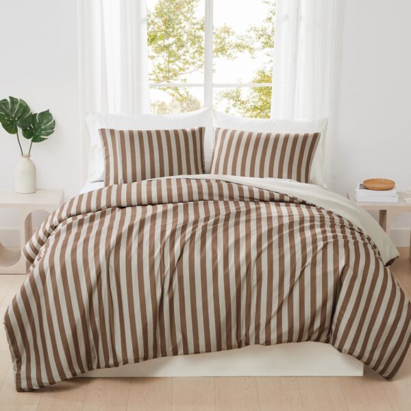 Juego de edredón Weston Stripe Truly Soft Pem America CS6623BRFQ-1500 3 piezas Full Queen marrón rayas todas las estacio