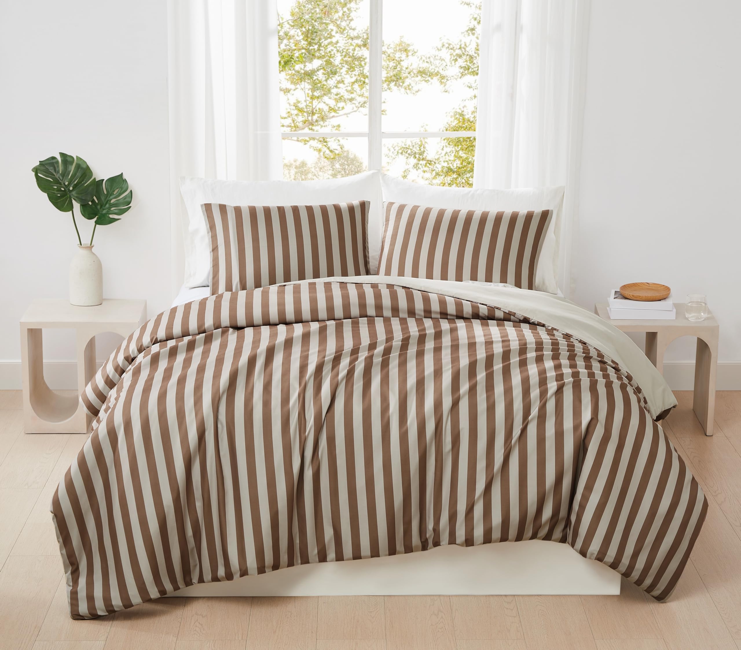 Version 1.0.0 Juego de edredón Weston Stripe Truly Soft Pem America CS6623BRFQ-1500 3 piezas Full Queen marrón rayas todas las estacio