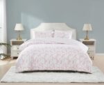 Juego de edredon estampado lazos Truly Soft Pem America CS6624PKFQ-1500 tamano Full Queen blanco rosa 3 piezas