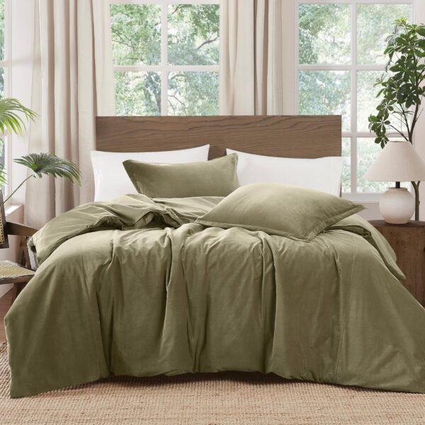 Juego de edredón Matte Cotton Velvet Brooklyn Loom Pem America CS6520GRFQ-1500 verde Full Queen 3 piezas