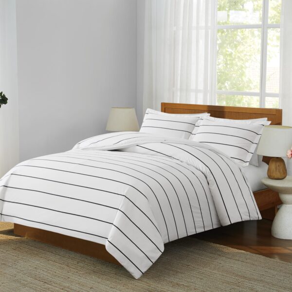 Juego de edredón rayas Pem America CS6738WBKG-1500 Brooklyn Loom Hayward blanco negro 3 piezas King ropa de cama