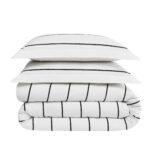 Juego de edredón rayas Pem America CS6738WBKG-1500 Brooklyn Loom Hayward blanco negro 3 piezas King ropa de cama