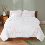 Juego de edredón con moño texturizado Truly Soft Pem America CS6611PKKG-1500 3 piezas tamaño King color blanco rosa