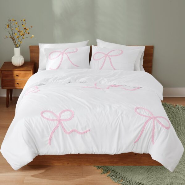 Juego de edredón con moño texturizado Truly Soft Pem America CS6611PKKG-1500 3 piezas tamaño King color blanco rosa