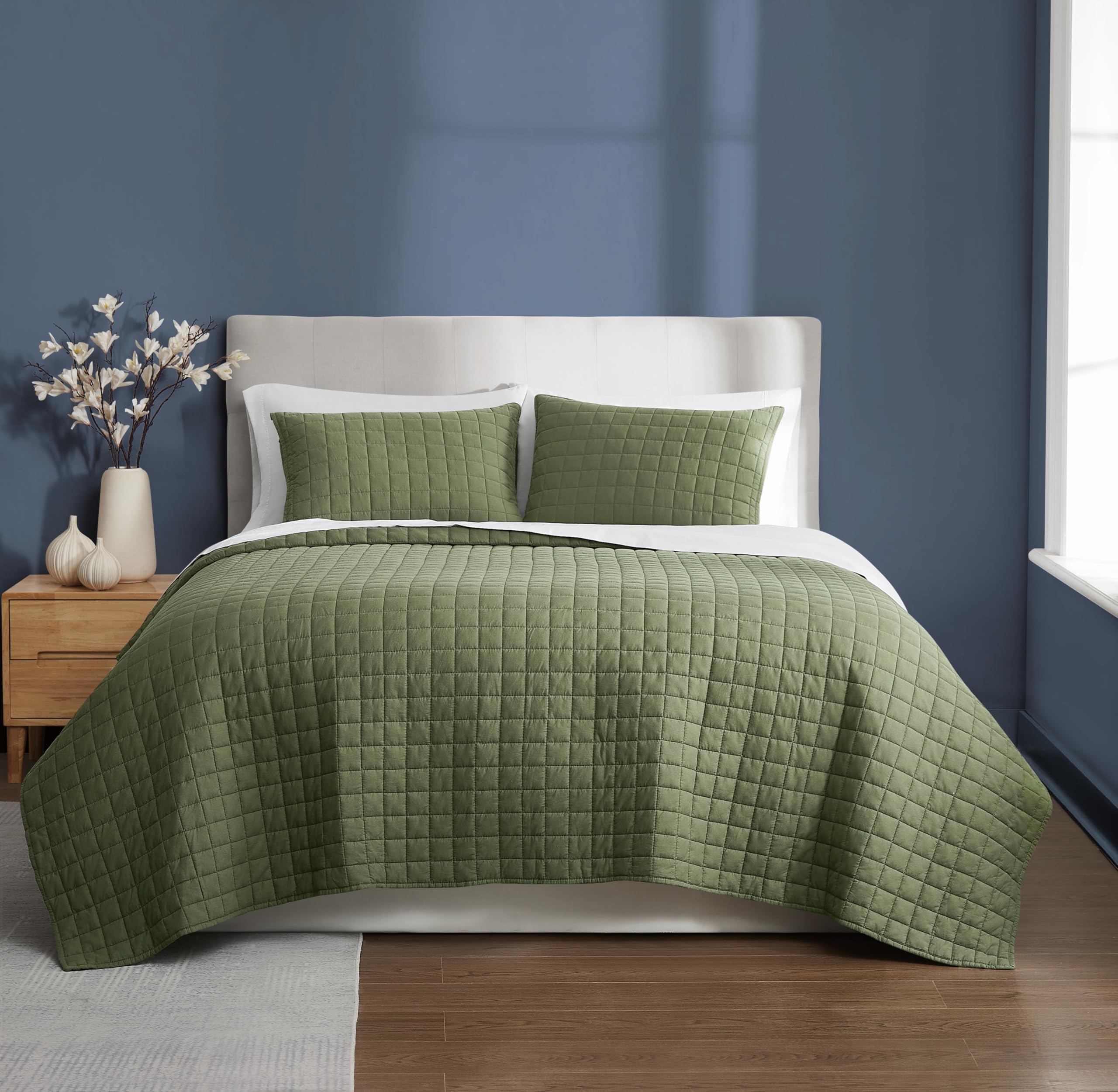 Version 1.0.0 Juego de Edredón Full Queen Brooklyn Loom Pem America QS6242GRFQ-2600 Essential Cotton 3 piezas color verde