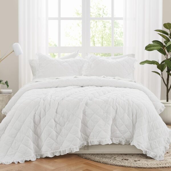 Juego de quilt 2 piezas Truly Soft Pem America QS6560WTTX-2600 Crinkle Ruffle blanco Twin TXL con funda de almohada