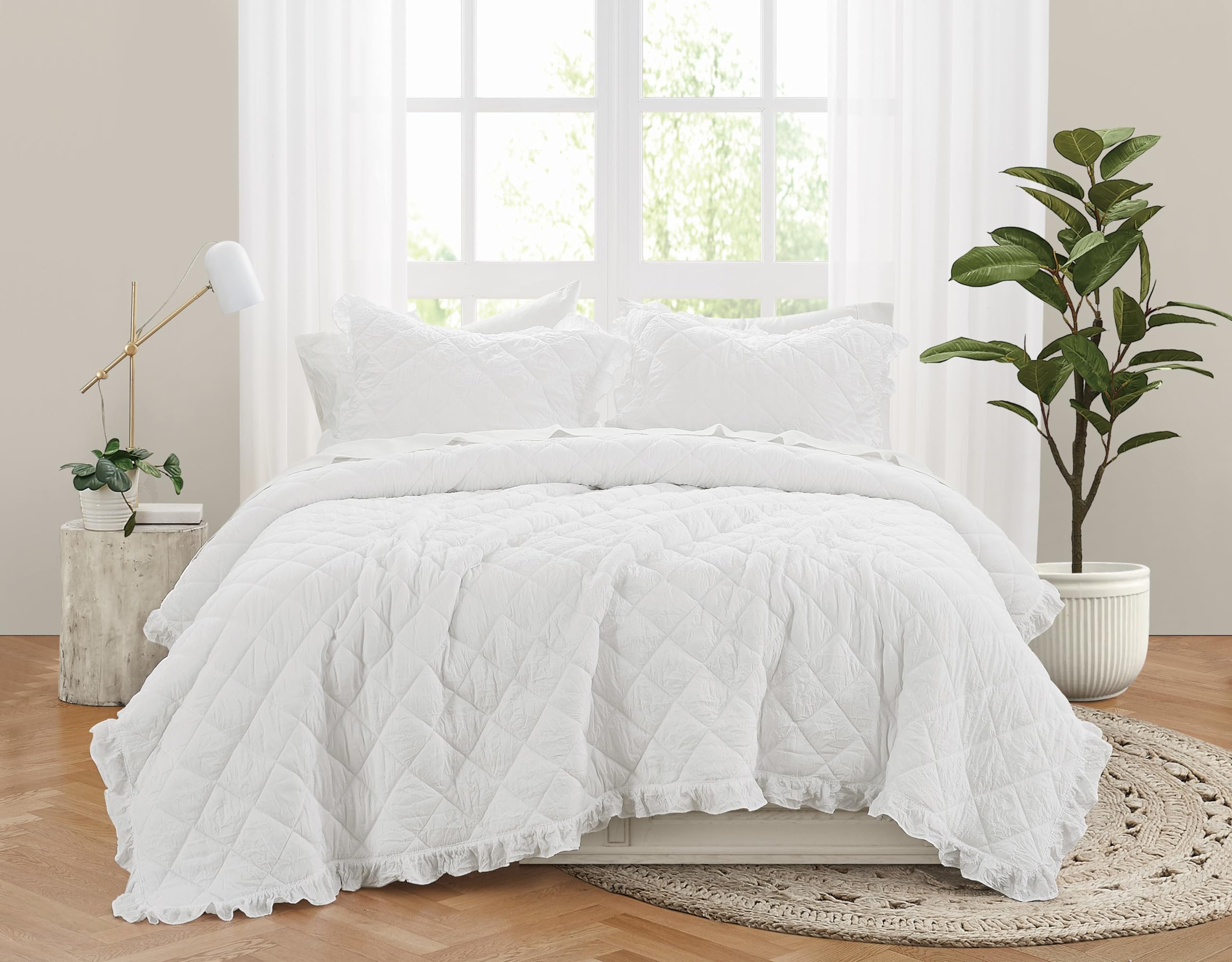 Version 1.0.0 Juego de quilt 2 piezas Truly Soft Pem America QS6560WTTX-2600 Crinkle Ruffle blanco Twin TXL con funda de almohada