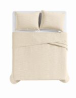 Juego de colcha terciopelo ondulado Royal Velvet Pem America QS6521OWFQ-2600 tamaño Full Queen algodon color blanco hues