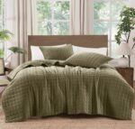 Juego de edredon terciopelo mate Brooklyn Loom Pem America QS6520GRTX-26WV 2 piezas individual XL verde con ondas cuadra