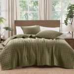 Juego de edredon terciopelo mate Brooklyn Loom Pem America QS6520GRTX-26WV 2 piezas individual XL verde con ondas cuadra