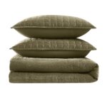 Juego de edredon terciopelo mate Brooklyn Loom Pem America QS6520GRTX-26WV 2 piezas individual XL verde con ondas cuadra