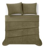 Juego de edredon terciopelo mate Brooklyn Loom Pem America QS6520GRTX-26WV 2 piezas individual XL verde con ondas cuadra