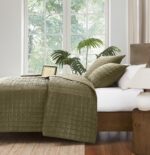 Juego de edredon terciopelo mate Brooklyn Loom Pem America QS6520GRTX-26WV 2 piezas individual XL verde con ondas cuadra