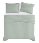 Juego de edredón percal algodón sólido verde salvia Brooklyn Loom Pem America QS5809SGFQ-2600 Full Queen 3 piezas