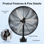 Ventilador de pared industrial Uthfy FB-30-3 30 pulgadas 11200 CFM motor 200W oscilante 3 velocidades control de doble c