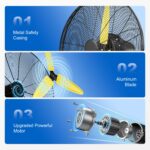Ventilador de Pared Industrial Uthfy HY-FB-30-YELLOW-0601 30 Pulgadas 11200 CFM 3 Velocidades Oscilante Certificado ETL