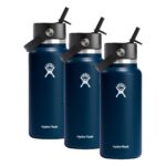 Hydro Flask Water Bottle - Insulated Stainless Steel - Wide Straw Lid, Non Spill, Leakproof in 32 Oz Indigo Blue (Pack o