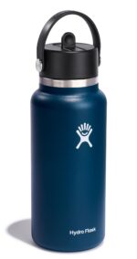 Hydro Flask Water Bottle - Insulated Stainless Steel - Wide Straw Lid, Non Spill, Leakproof in 32 Oz Indigo Blue (Pack o